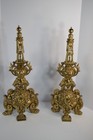 Vintage Ornate Brass Fireplace Andirons   Fender Set Baroque