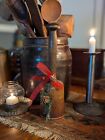 Primitive Antique Bell-shaped Wood Masher Dressed Up For Christmas - Dark Patina