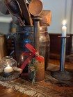 Primitive Antique Wood Masher Bell-shaped   Dressed Up For Christmas Nice Patina