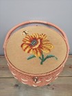 Dritz Vintage Wicker Sewing Basket With Legs Floral Needlepoint