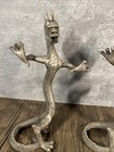 Pair Old China Antique Nickel  Plated Solid Brass Fengshui Dragon Mythical Beast