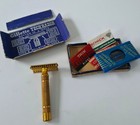Vtg 20 s Gillette Tech Razor Set Original Box Blue Blade Dispenser  extra Blades