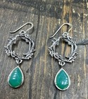 Barse Foliage Wreath Earrings- Green Onyx- Silver- Nwt