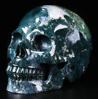 Huge 5 0  Green Moss Agate Carved Crystal Skull  Realistic  Crystal Healing