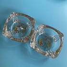 Vintage Heavy Art Deco Square Clear Glass Cigarette Cigar       ashtray 3 5    Pair