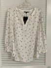 Cuomo Black  Ivory blue silver Threads  3 4 Long Sleeve Split Neck Size L Nwt