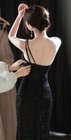 Women Slim Fit Side Slit Sleeveless Sequins Cocktail Party Evening Long Dress