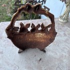 Easter Basket Rabbits Cast Iron Door Stop Flowers Rusty Spring Decor