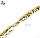 Men s Heavy 12 Mm Solid 14k Gold Plated Miami Cuban Link Chain Necklace 24  