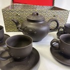 Vintage Yixing Zisha Clay Teapot 4 Cups Saucer Set Stamped Original Box