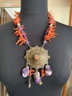 Rare Antique Yemen Bedouin Ethnic Necklace - Coral Branches  Amethyst 