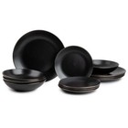 12 Piece Black Onyx Stoneware Dinnerware Set Kitchen Dish Dinner Plates New Us