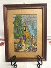 Petit Point Silk Needlepoint Completed English Cottage Garden Small Framed