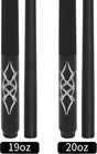 Set Of 2 Fiberglass Pool Cue Sticks 19oz 20oz 58inch Black