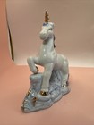Vintage Porcelain Unicorn With Blue And Gold Accents 7 5    T   7    W