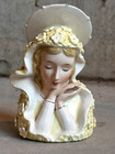 Vintage Art Deco Porcelain Lady Bust Figurine W  Bonnet   Floral Details  circa
