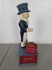 Working Vintage Reproduction Uncle Sam Mechanical Cast Iron Coin Bank 