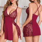 Sexy Lace Sheer Lingerie Women Deep-v Neck Dress Babydoll Chemise Sleepwear Gift