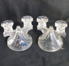 2 Vintage Clear Federal Glass Stars   Bars Wigwam Double Candle Candelabras Euc