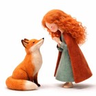 Needle Felted Fox And Girl Fairy Tale Figurine  Woodland Animal Sculpture
