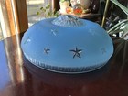 Vintage Blue Mid-century Atomic Hanging Art Glass Starburst optic Ceiling Shade