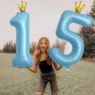40 Inch Blue Crown Number 15 Balloons  15th Large Foil Helium Balloons gold 15th