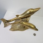Vintage Brass Dolphins Swimming Sculpture Statue 9  Long Sea Life Ocean Large
