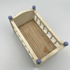 Vintage Wooden Doll Crib Bed White Blue Knobs Handmade Primitive Doll Furniture 