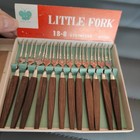 Vintage 1960s Little Fork Set Japan Stainless Steel Teak Handles Mcm Boxed 12 Pc