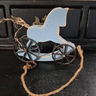 Vintage Blue Painted Wooden Hobby Horse Pull Toy With Metal Wheels