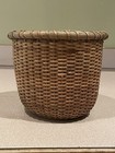 Vintage Nantucket Basket Cylinder Woven Wooden Base 6    Tall