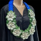 Graduation Party Money Lei Flower   Leaves Crisp Bills Blue Four Braided Ribbons