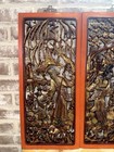 Pair Large Antique Chinese Relief Red Gold Gilt Wood Carved Panels 20x9    Hanger