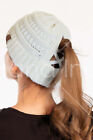C c Exclusive Criss Cross Tail Ponytail Messy Bun Ribbed Knit Beanie Hat Cap