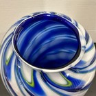Handcrafted Blue White Green Art Glass Vase     Swirled Color Design