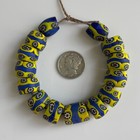 14 Old Venetian Millefiori Yellow And Blue Banded Glass African Trade Beads