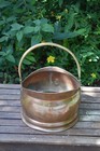 Antique Brass   Copper Helmet Coal Scuttle Bucket Fireside Log Bucket Vintage