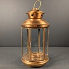 Vintage Copper Tone  Lantern Etched Glass Starburst Tea Light Candle Holder