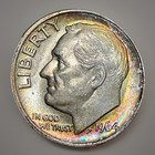 1964 10c Roosevelt Silver Dime - Colorful Rainbow Toned