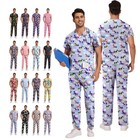 Printed Scrub Sets For Women Short Sleeve V-neck Top   Jogger Pants