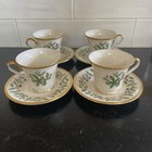 Euc   Set 4 Lenox Usa holiday Holly Berries  Coffee   Tea Cups   Saucers