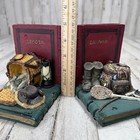 Vintage Fishing Themed Bookend Set Country Style Ornate Shelf  Read Cabin Decor