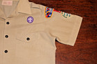 Boy Scouts Of America Bsa Men s Adult Shirt Medium Poly 20  Wool Tan Sewn Patche