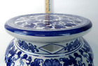 Vtg Blue   White Chinoiserie Open Column 5 Leg Garden Stool Plant Stand Rare 