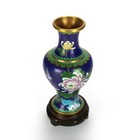Antique Chinese Cloisonne Enameled Floral Vase With Peony   Wood Base C1930
