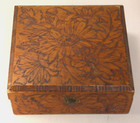 Wood-burned 1911 Dresser Jewelry Box Pyrography 6 x5 6  Wood  Satin-lined Floral