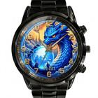 Personalized Luxury Fantastic Dragon Fire Enthusiast Black Stainless Steel Watch