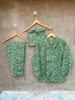 Women   s Premium Cotton Pajama Set Green Floral Print Long Sleeve Sleepwear Dress