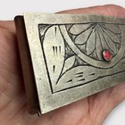 Vintage Silver Etched Pill Box Rectangle Red Stone Handmade Non Magnetic 54 3g