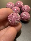 Hand Painted Porcelain Chinese Rare Vintage Focal Bead Pink Pierced Round 18mm